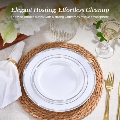 BESTVIP 400PCS Silver Plastic Plates,Heavy Duty Disposable Silver Plates - Image 5