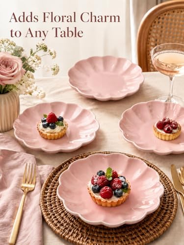 Small Dessert Plates Set of 4,Ceramic Dinner Plates 6 Inch for Appetizer, Fruits, Cake,Microwave Safe,Christmas Gift,Pink - Image 3