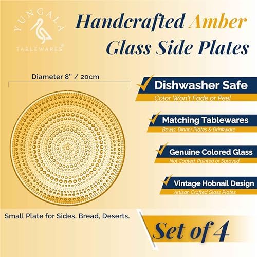Amber Hobnail Dessert Plates Set 4 Pressed Glass 8 Inch - Image 3