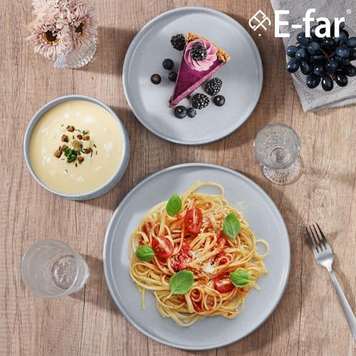 E-far 6-Piece Stoneware Dinnerware Sets, Plates and Bowls Set for 2, Gray - Image 6