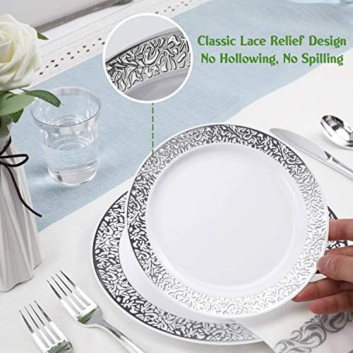 FOCUSLINE 350 Pieces Silver Dinnerware Set for 50 Guests - Image 3