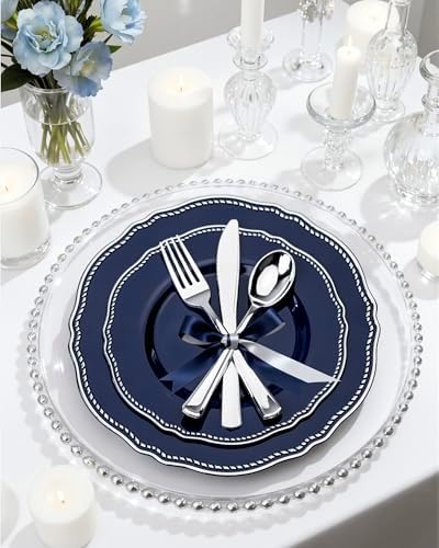 Hioasis 350 Pcs Blue Silver Plastic Plates Wedding & Party - Image 7