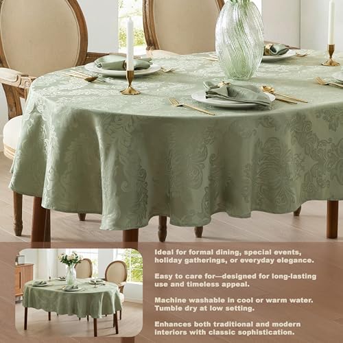Newbridge Barcelona Damask Fabric Tablecloth, 60 x 84 Inch Oval, Sage Green – No Iron, Soil Resistant Table Cover for Dining, Parties and Holidays - Image 4