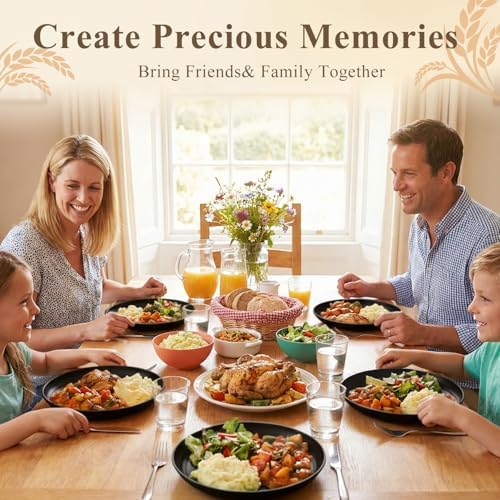 BUSOKIP9 Inch Wheat Straw Plates Set of 8, Plastic Plates Rusable - Black - Image 6