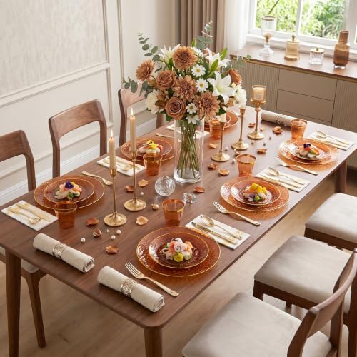 Rubtlamp 175 Pcs Plastic Dinnerware Set (25 Guests), Amber And Gold Plastic Plates, Hammered Party Plates Set Include Dinner Plates, Dessert Plates, Cups, Cutlery Set And Napkins for Wedding And Party - Image 7