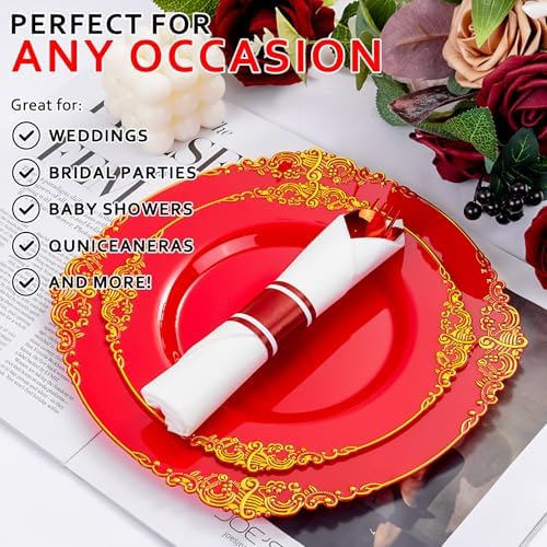 400PCS Pre Rolled Red Plastic Silverware Sets Heavy Duty for Wedding - Image 4