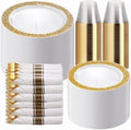 WELLIFE 50 Guests Dinnerware Sets, Gold Plastic Plates，Platos Para Fiestas Elegantes Desechables Include:50 Dinner Plates, 50 Dessert Plate, 150 Pcs Gold Plastic Silverware, 50 Cups for Party by WELLIFE