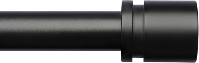 Curtain Rods for Windows 16 to 200 Inches Adjustable Length 1 Inch Diameter Window Curtain Rod with Aluminium Finials, Black