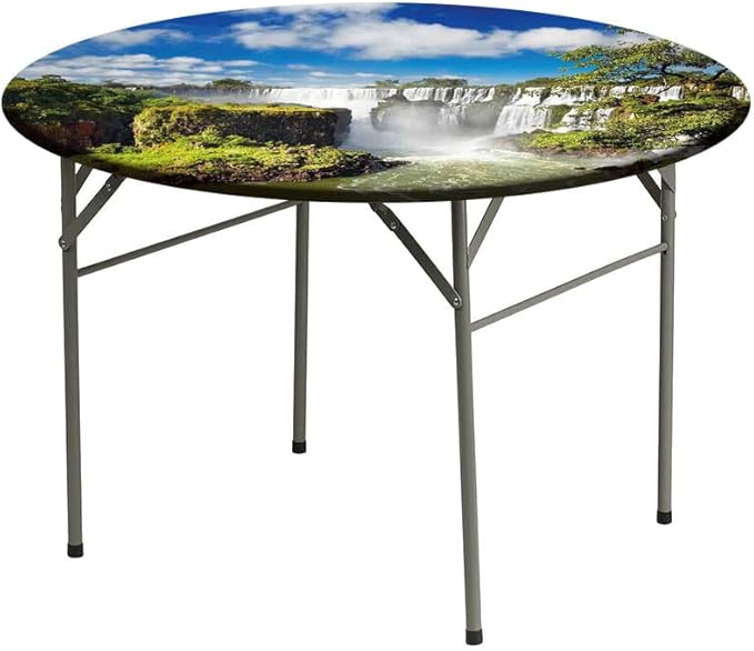 Small Round Tablecloth, Landscape Washable Polyester Table Cloth for, Majestic Waterfall River Argentinean Falls Natural, Fit Round Tables 61inch Diameter, for Xmas/Parties/Home, Multi