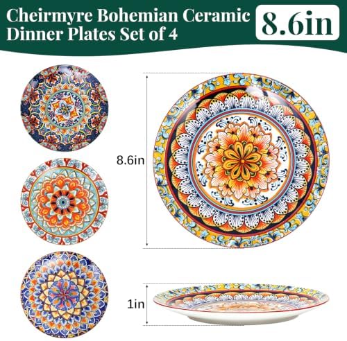 Colorful Salad & Dessert Plates Set of 4, 8.5Inch Boho Ceramic Dinner Plate - Image 3