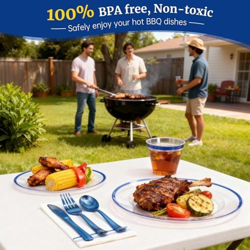 AIRE Blue Gold Plastic Plates Set, 350PCS Disposable Tableware for 50 - Image 4