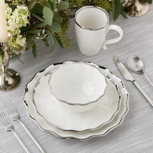 Regency Silver 16-Piece Porcelain Dinnerware Set – Elegant Silver-Trimmed Plates, Bowls & Mugs – Service for 4 – Durable, Dishwasher-Safe Tableware for Everyday Dining & Special Occasions - Image 4