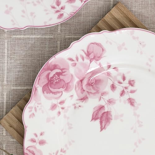 fanquare 10.5 Inch Large Round Pink Floral Porcelain Dinner Plate Sets of 4 - Image 2