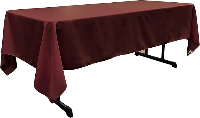 LA Linen Polyester Poplin Washable Rectangular Tablecloth, Stain and Wrinkle Resistant Table Cover 60x120, Fabric Table Cloth for Dinning, Kitchen, Party, Holiday 60 by 120-Inch, Burgundy