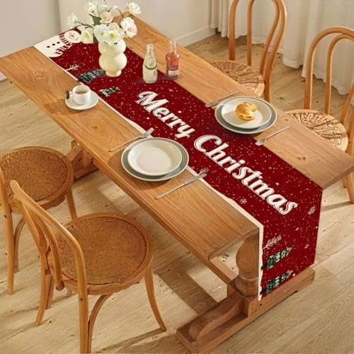 ANNA QUEEN Snowman Christmas Table Runner and Placemats Set of 6, 13"x72" Table Runner with 12"x18" Placemats, Winter Holiday Dining Decor - Image 5