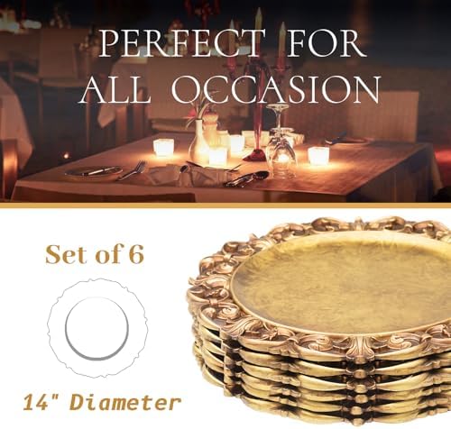 MAONAME 14" Antique Gold Charger Plates Set of 6, Round Plate Chargers - Image 3