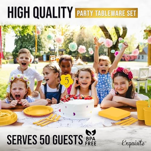 Exquisite 350 Pcs Yellow Plates and Napkins Party Supplies Plate Sets - Image 6