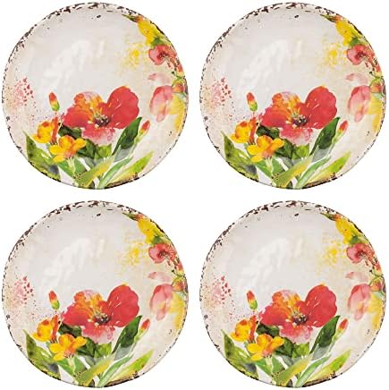 UP UPware Tropical Hibiscus Melamine Round Dessert Plates, Small Serving Plates, for Appetizer, Snacks, and Side Dishes, Multicolor, 6 Inch, Set of 4 by UPware