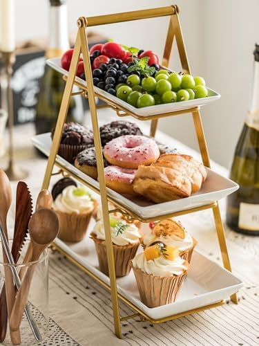 YHOSSEUN 3 Tier Serving Tray, 10+12+14 Inch Serving Platters and Tray, Gold - Image 3