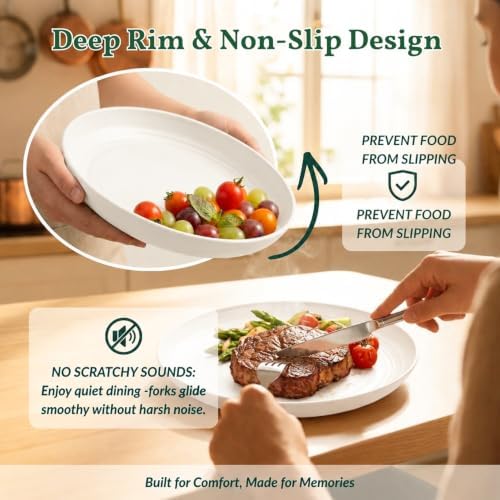 Homienly Large Deep Plates Set 10 inch Unbreakable Wheat Straw Dinner Plates Set of 6 Lightweight Salad Plates for Party,Camping Microwave & Dishwasher Safe Reusable Plastic Plates for Dessert (White) - Image 4