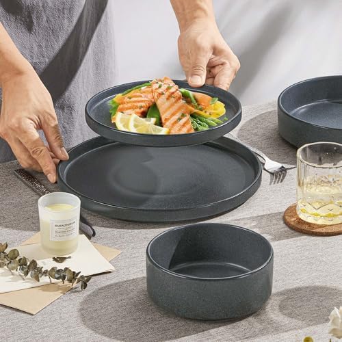 Herogo Dinnerware Dishes Sets with Salad Bowls, 24 Piece Plates and Bowls for 6, Dishwasher & Microwave Safe Ceramic Stoneware for Kitchen, Dark Gray - Image 4