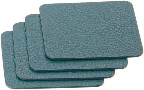 Nikalaz Set of 4 Placemats and 4 Coasters Made of Recycled Leather (18''x13'', Petroleum Green)