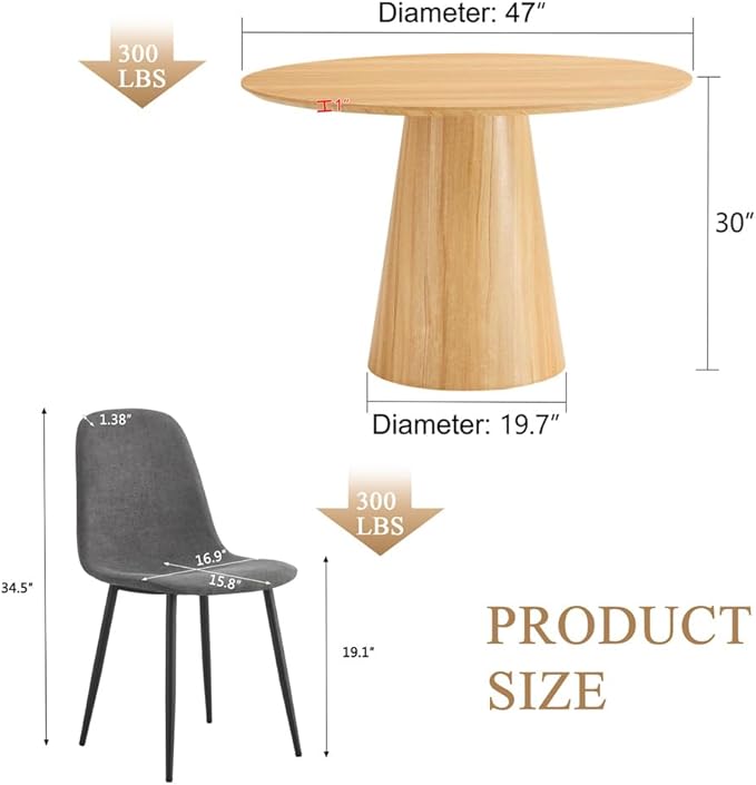 Round Dining Table Set for 6, 47'' Wood Dining Table with Chairs, Easy Assembly, for Kitchen