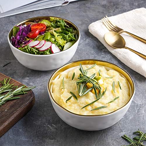 Stone Lain Modern Poreclain 16 Piece Dinnerware Set, Plates and Bowls Set, Dish set for 4, White And Golden Rim - Image 5