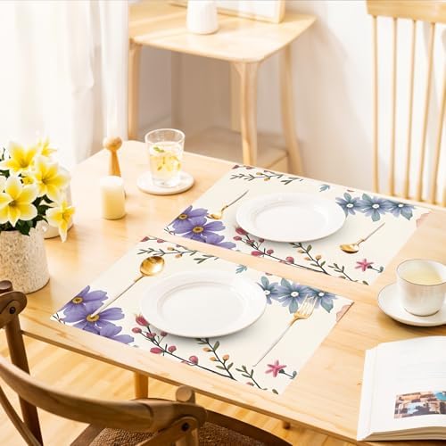 ANNA QUEEN Spring Floral Table Runner and Placemats Set of 6, 13"x72" Table Runner with 12"x18" Placemats, Watercolor Flower Dining Table Decor for 4 to 6 People, Summer Kitchen Decoration - Image 7