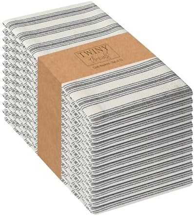 TWINY threads 12Pcs 100% Cotton Cloth Napkins, 18"x18", Reusable, Black by TWINYThreads