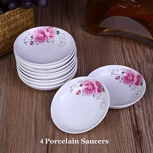 4-Pack Flower Pattern Ceramic Saucer Dishes, 4-Inch Side Dishes for Sushi, Snack, and Seasoning - Image 5