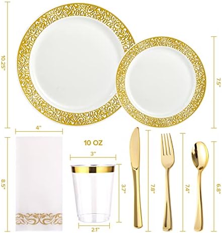 FOCUSLINE 175 Pieces Gold Disposable Dinnerware Set for 25 Guests - Image 6