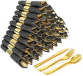 75 Pack Pre Rolled Gold Plastic Silverware Set with Napkin by Dlebay