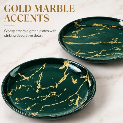 7.5-Inch Ceramic Salad Plates Set of 6, Green and Gold Marble - Image 4