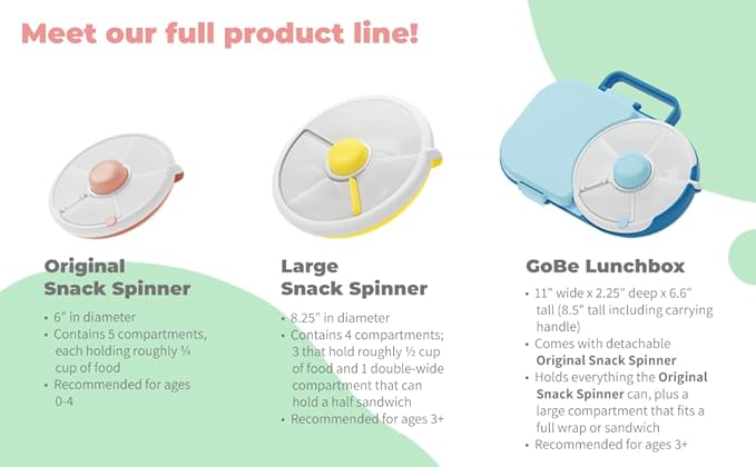 GoBe Kids Small Snack Spinner Flip Bundle with Hand Strap and Sticker Sheet - Reusable Snack Container with 5 Compartment Dispenser and Lid | BPA/PVC Free | Dishwasher Safe | No Spill - Coral Pink