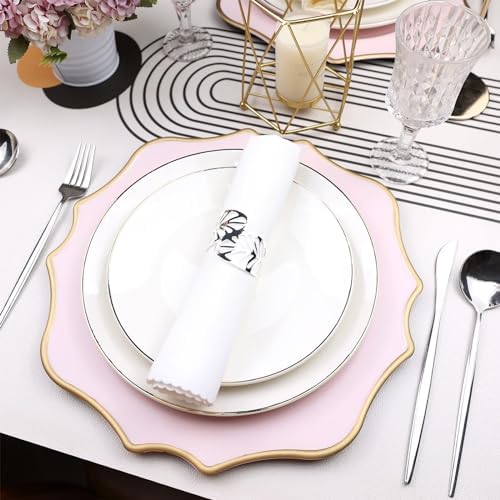 Pink Chargers for Dinner Plates, 13 Inch Scalloped Plastic Decorative Table Charge Service Plates Set of 6 for Wedding, Holiday, Thanksgivng, Christmas - Image 4