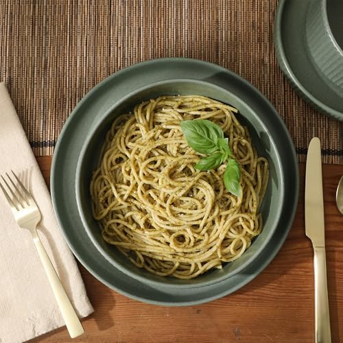 Gibson Elite Deerfield 16-Piece Stoneware Dinnerware Set – Matte Green Stackable Plates and Bowls, Reactive Glaze Finish, Service for 4 – Microwave & Dishwasher Safe - Image 7