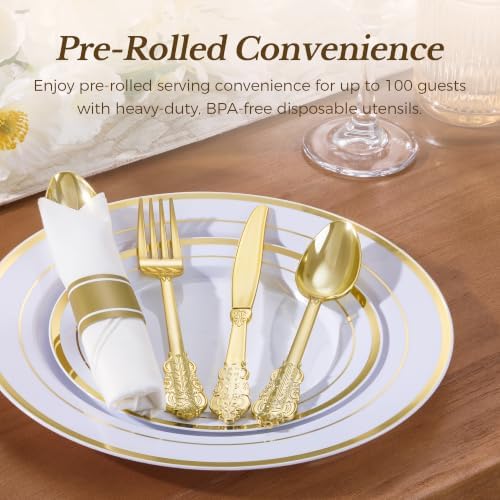 Goodluck 400PCS Gold Fancy Wrapped Silverware Set Disposable - Image 2