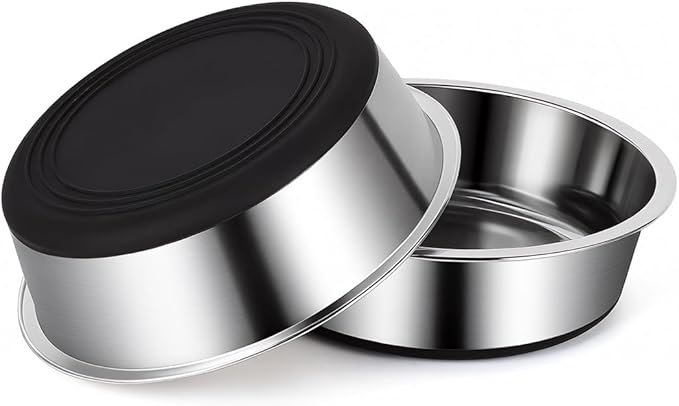 Dog Bowls Durable Heavy Duty Stainless Steel Dog Bowls Non-Slip Basic Bowl for Dogs with Rubber Base (2 Pack, 2 Cups)