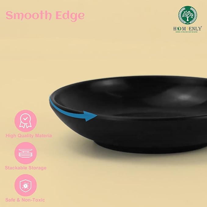 Plastic Dipping Plate Set of 8 - 4 inch Wheat Straw Plates,Soy Sauce Dish,Dipping Bowls,Small Serving Bowls for Side Dishes, Mini Appetizer Plates for Side Dishes,Condiment,BBQ and Party Dinner-Black