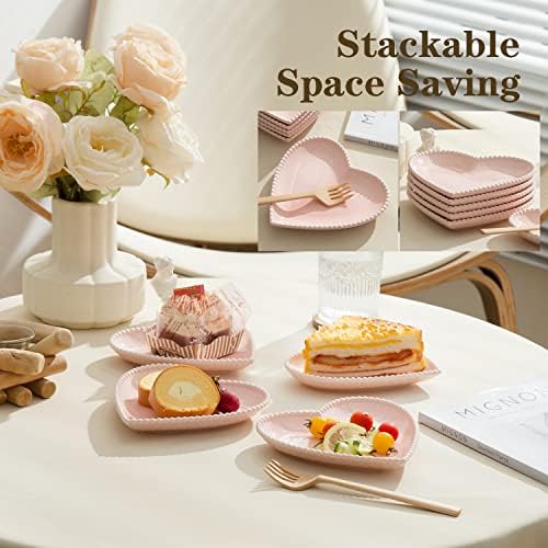 6.3" Pink Porcelain Heart Shape Appetizer Plates Set of 10 - Image 4