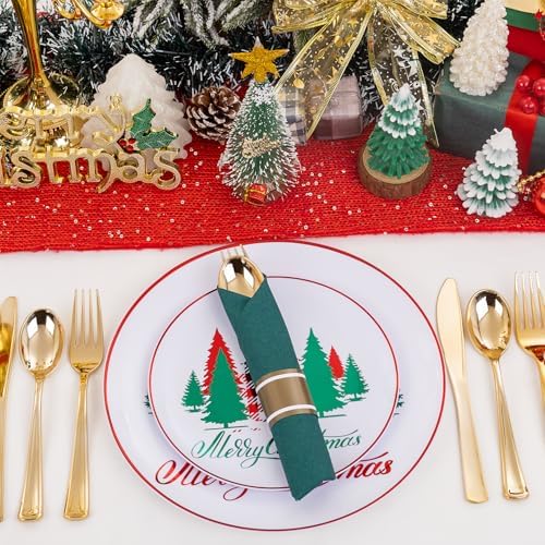 Supernal 240pcs Pre Rolled Plastic Silverware with Red and Green Napkins - Image 5