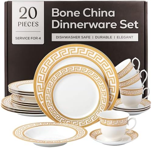 Joseph Sedgh Collection Golden Greek Key Bone China Dinnerware Set, 20-Piece by JosephSedghCollection