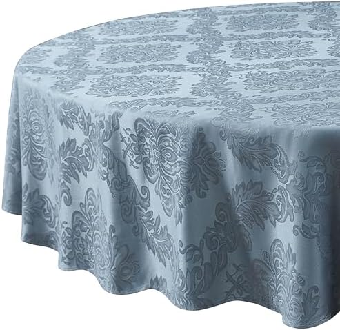 Newbridge Barcelona Luxury Damask Fabric Tablecloth, 100% Polyester, No Iron, Soil Resistant Dining Room, Party Banquet and Holiday Tablecloth, 60 Inch x 102 Inch Oval, Blue - Image 6