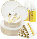 White Gold Dinnerware Set Disposable Plates for 350PCS 50 Guests by cheerserve