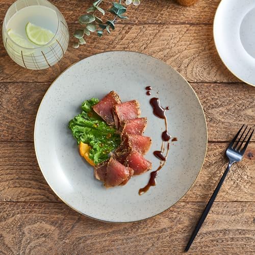 PLASTICPRO 128 Pack Elegant Disposable Plastic Plates Combo Set Bulk Pack Includes 64 Dinner Plates and 64 Salad Plates Heavy Duty Fancy Party Plates Grey Granite Plates with Gold rim - Image 5