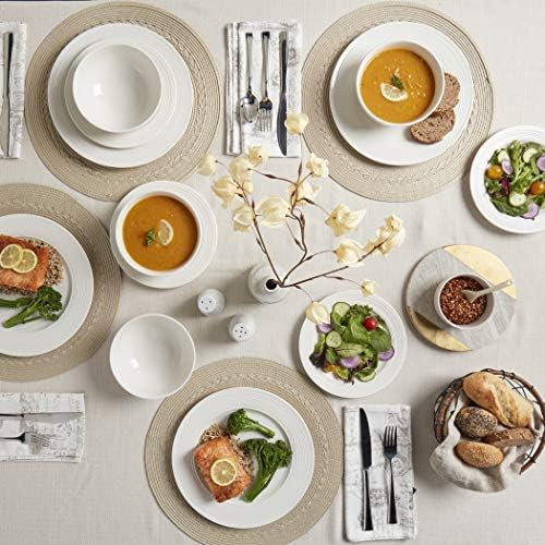 TTU Tabletops Gallery Embossed Bone White Porcelain Round Dinnerware Collection- Chip Resistant Scratch Resistant, Contempo 12 Piece Dinnerware Set (Dinner Plate, Salad Plate, Cereal Bowl) - Image 3