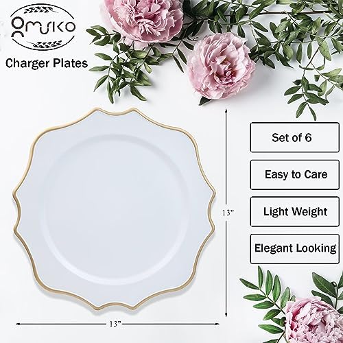 White Chargers for Dinner Plates, 13 Inch Scalloped Plastic Decorative Table Charge Service Plates Set of 6 for Wedding, Holiday, Thanksgivng, Christmas - Image 3