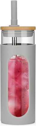 Tronco 22oz Glass Tumbler with Bamboo Lid and Straw, Glass Cup For Boba,Iced Coffee,Smoothie, Spill Proof Glass Water Bottle With Silicone Protective Sleeve, Dishwasher Safe,BPA Free