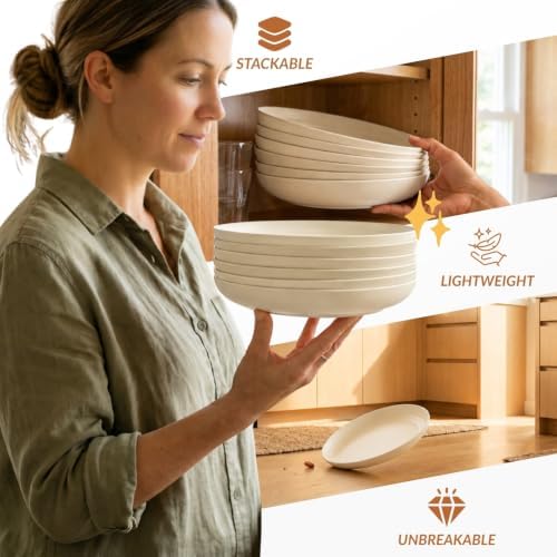 Homienly Unbreakable Salad Plates Set Wheat Straw Plates Set of 6 Lightweight Dinner Plates for Camping,RV Microwave & Dishwasher Safe Plates 9 Inch Deep Plates for Dessert, Sandwich (Beige) - Image 5